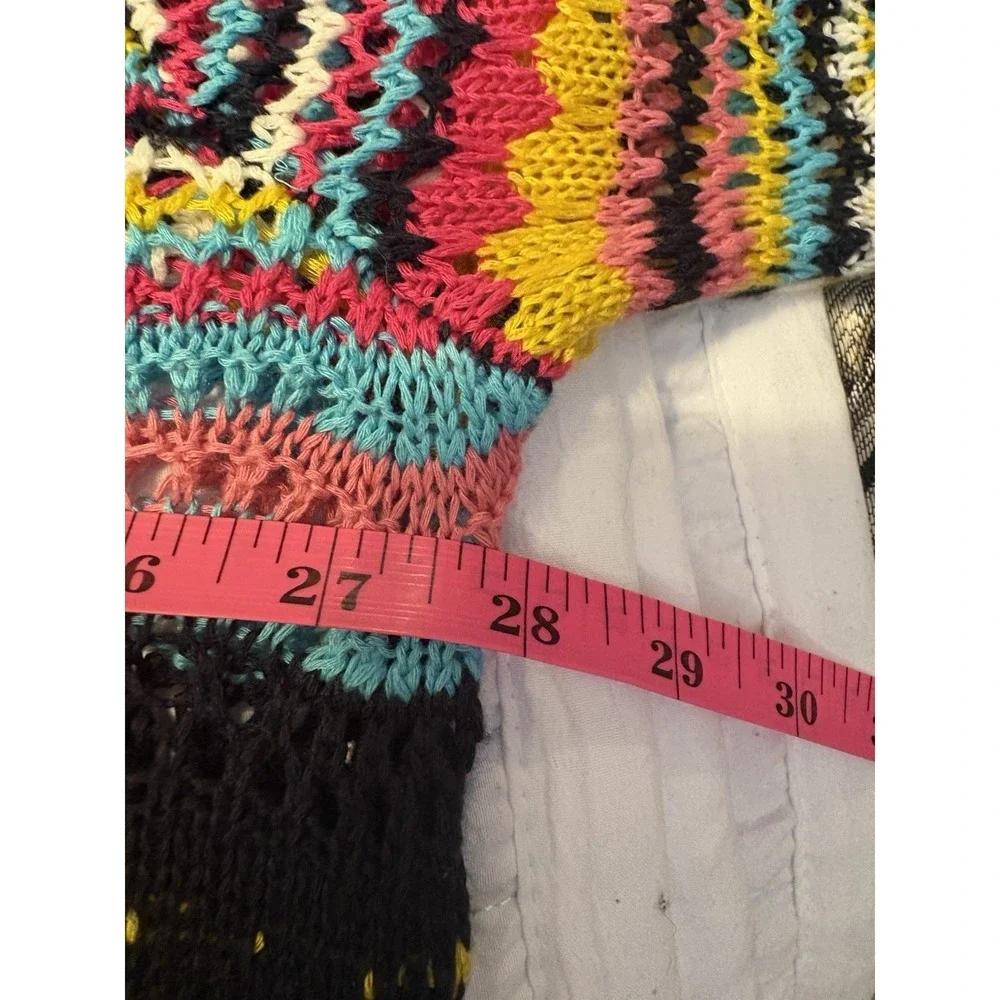 Woven Heart Vibrant Multicolor Striped Crochet Knit Sweater, Relaxed Fit, Large